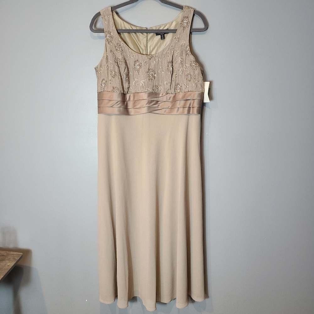 NWT Mocha Mouse Chiffon‎ Prom Dress Brown Size 18W New Vintage Gilded Beaded Y2K